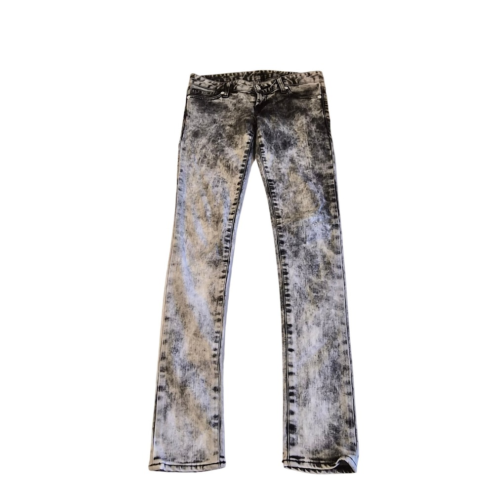 Moussy Japan Acid Wash Skinny Jeans Low Rise Grey Black 0103S912-9050 Size 25